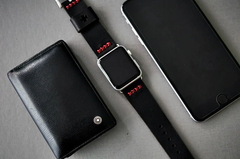 AWBF08-D123-RED handgefertigt Vintage Leder Uhrenarmband incl. Lugs Adapter für Apple Watch 1 und 2 (oder Apple Watch Sport) 42mm oder 38mm – Bild 5